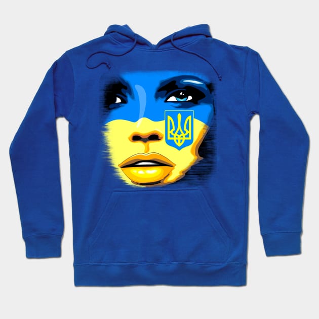 Ukraine Flag painted on Beautiful Girl Portrait Hoodie by BluedarkArt